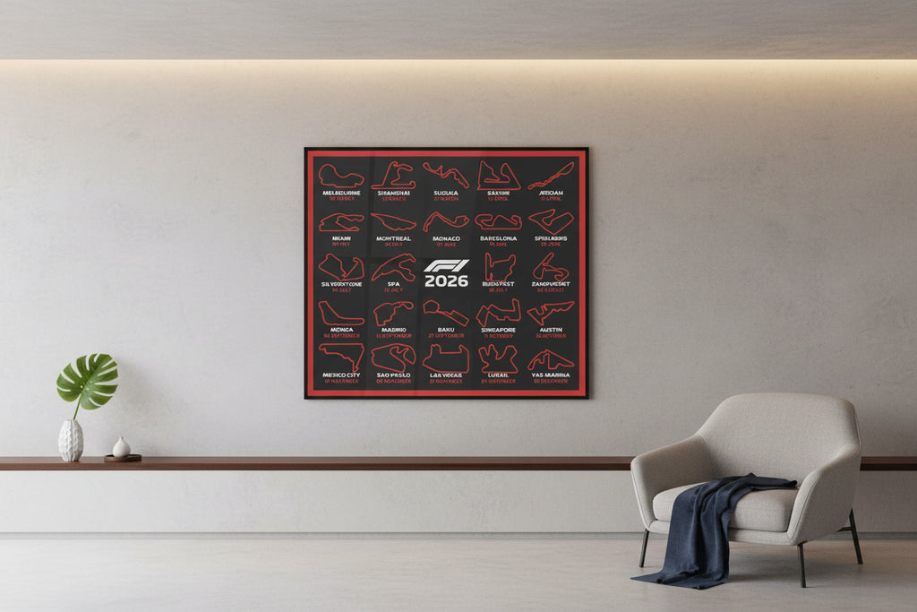 3D printed Formula 1 track calendar wall decor