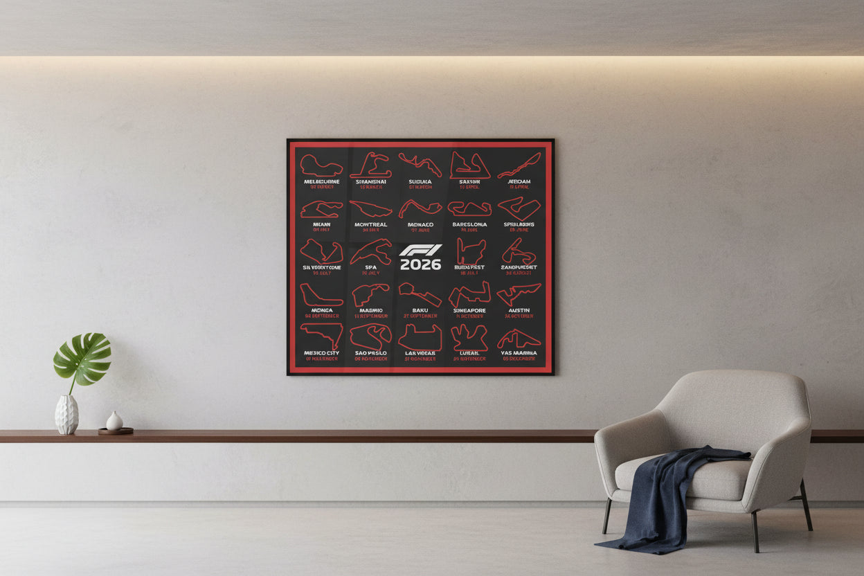 3D printed Formula 1 track calendar wall decor