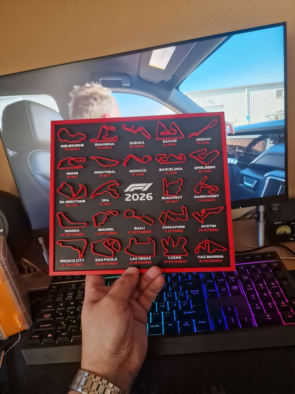 F1 2026 Race Calendar Track Map Wall Art – 3D Printed Formula 1 Circuits Display