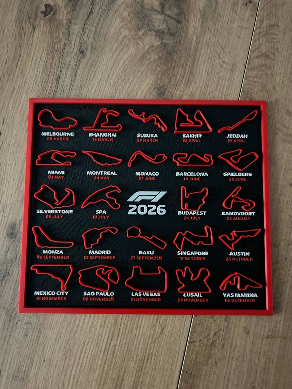 F1 2026 Race Calendar Track Map Wall Art – 3D Printed Formula 1 Circuits Display