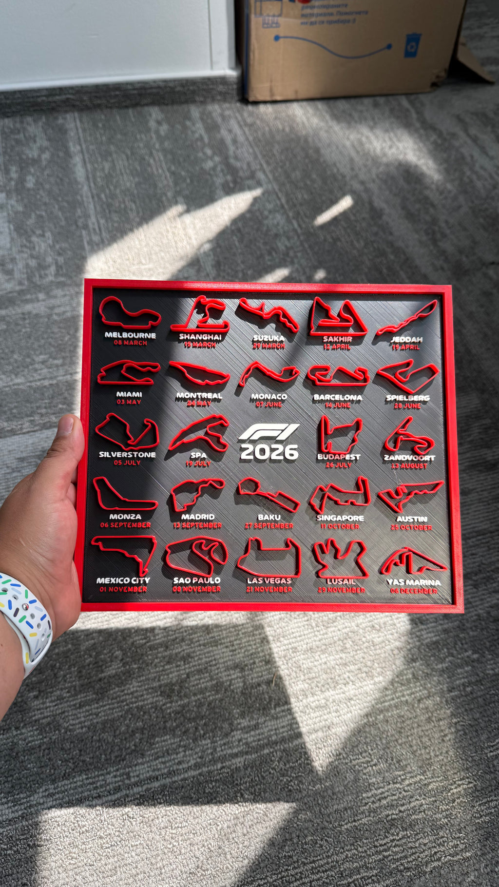 F1 2026 Race Calendar Track Map Wall Art – 3D Printed Formula 1 Circuits Display