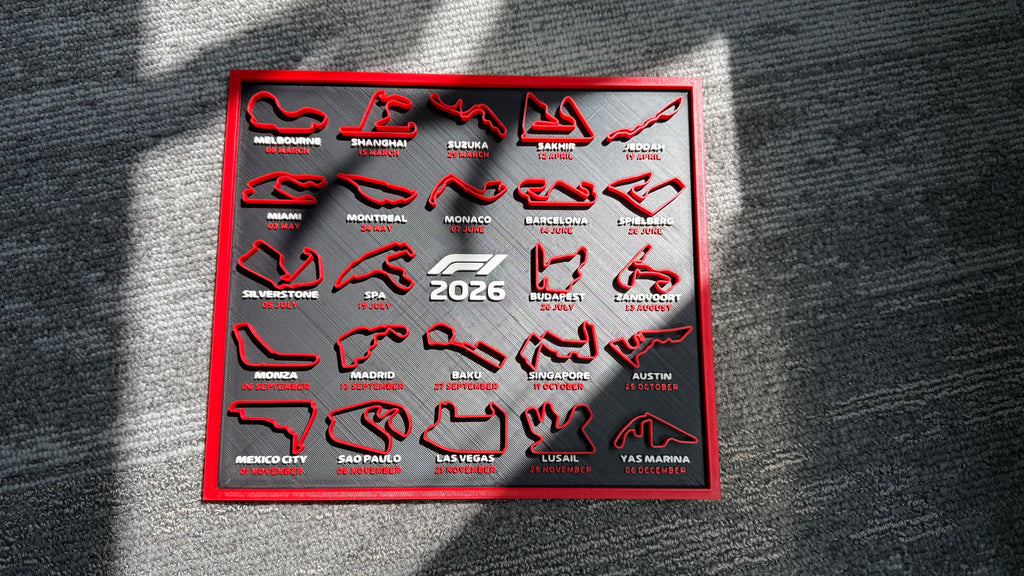 F1 2026 Race Calendar Track Map Wall Art – 3D Printed Formula 1 Circuits Display