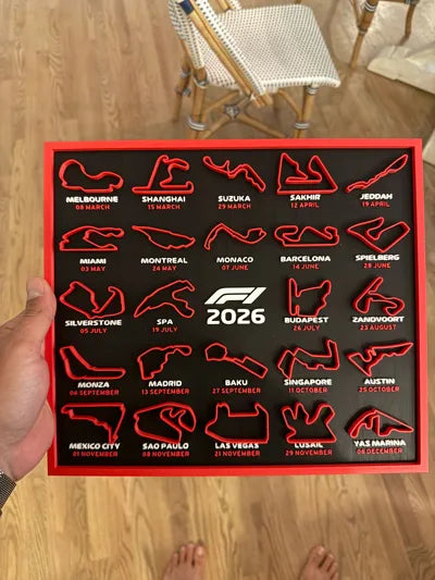 F1 2026 Race Calendar Track Map Wall Art – 3D Printed Formula 1 Circuits Display